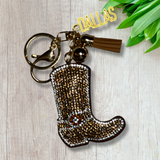 DALLAS Light Brown Rhinestone Cowboy/girl Boot Key chain-Exclusive