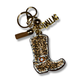 DALLAS Light Brown Rhinestone Cowboy/girl Boot Key chain-Exclusive