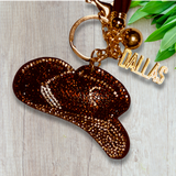 DALLAS Brown Rhinestone Cowboy/girl Hat Key Chain-Exclusive