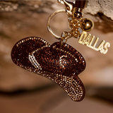 DALLAS Brown Rhinestone Cowboy/girl Hat Key Chain-Exclusive