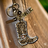 DALLAS Light Brown Rhinestone Cowboy/girl Boot Key chain-Exclusive