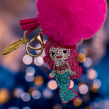 MERMAID KEY CHAIN WITH HOT PINK POM POM