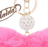 HOT PINK HEART POM POM KEY CHAIN