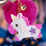 PINK UNICORN KEY CHAIN WITH HOT PINK POM POM