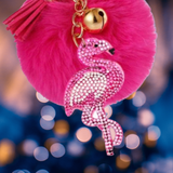 FLAMINGO KEY CHAIN WITH POM POM