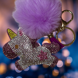 PURPLE UNICORN KEY CHAIN W/POM POM