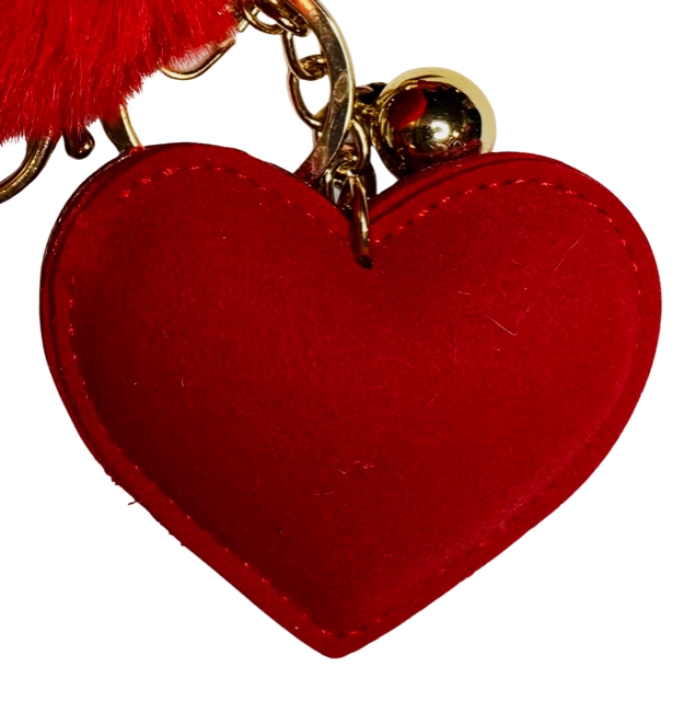 ONNUTO Fluffy Pompom Heart Keychain - Red