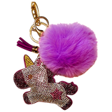 PURPLE UNICORN KEY CHAIN W/POM POM