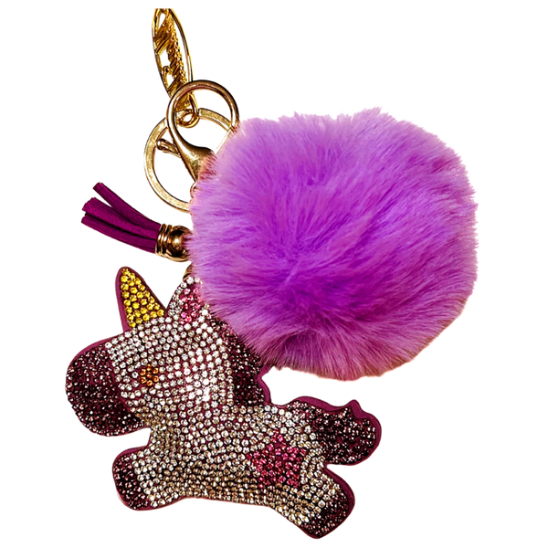 PURPLE UNICORN KEY CHAIN W/POM POM –