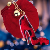 RED HIGH HEEL KEY CHAIN WITH RED POM POM