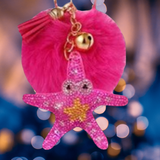 STARFISH KEY CHAIN WITH HOT PINK POM POM