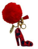 RED HIGH HEEL KEY CHAIN WITH RED POM POM